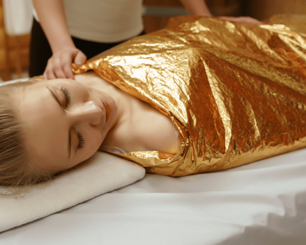 Woman in thermal body wrap