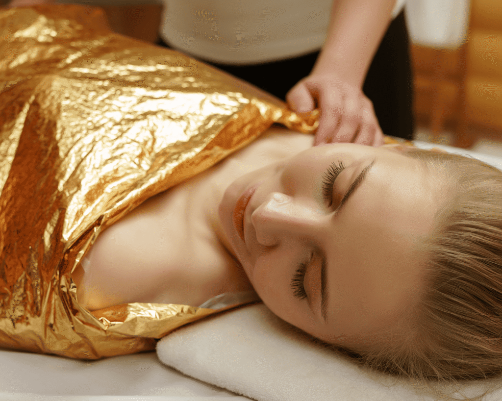 Woman in thermal spa wrap